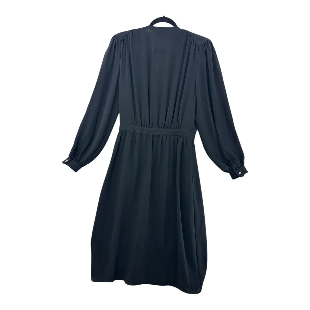 Vintage‎ Pierre Cardin Black Midi Dress Size 12 Bishop Sleeve V Neck Wrap Style